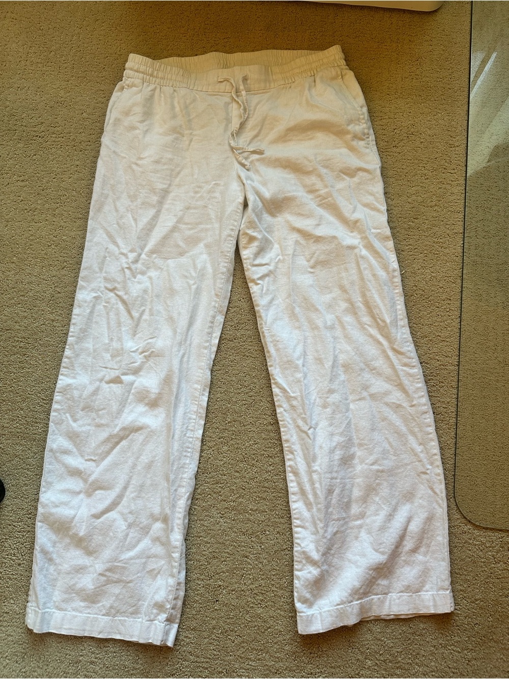 White Linen Drawstring Pants- M
